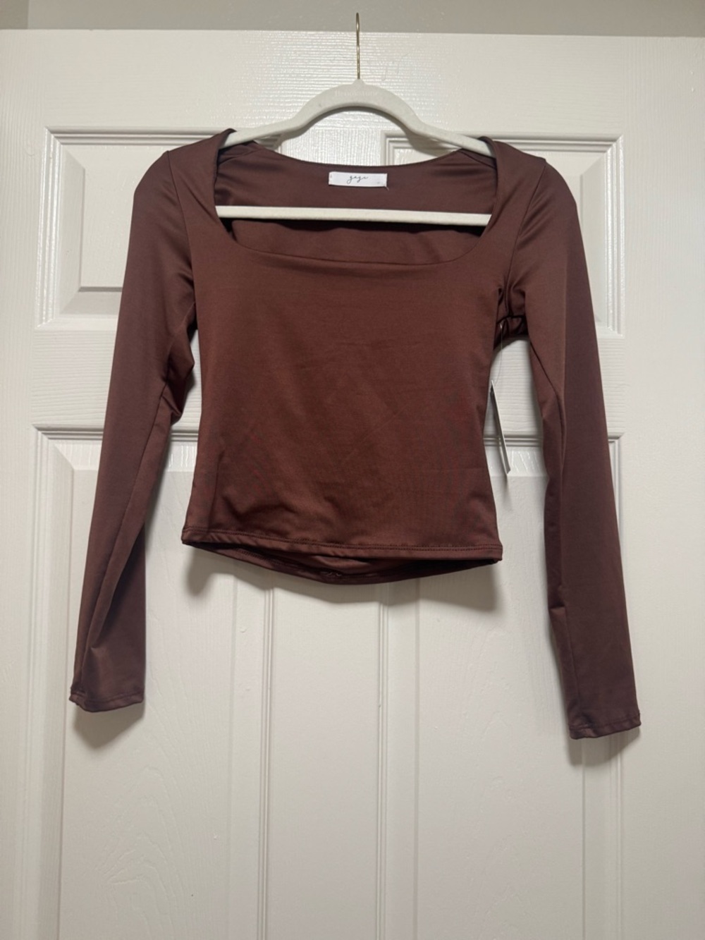 gaze Brown Square Neck Long Sleeve Top